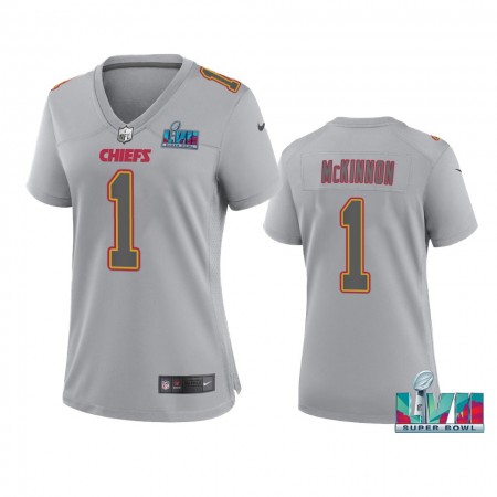 Camiseta Mujer NFL Kansas City Chiefs Jerick McKinnon 1 Atmosphere Gris Super Bowl LVII